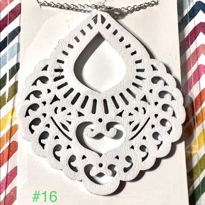 White wood pendant necklace